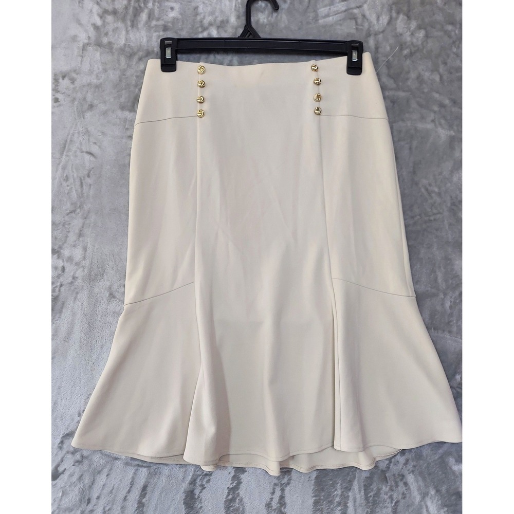 NYCC New York Clothing Co Cream Beige Gold Button Mermaid Flounce Midi Skirt M